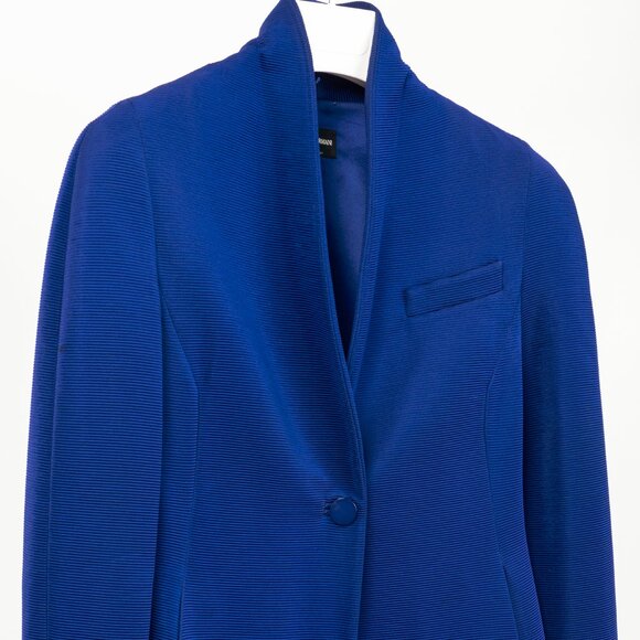 Giorgio Armani Cobalt-Blue Ribbed-Knit Blazer - Picture 3 of 11